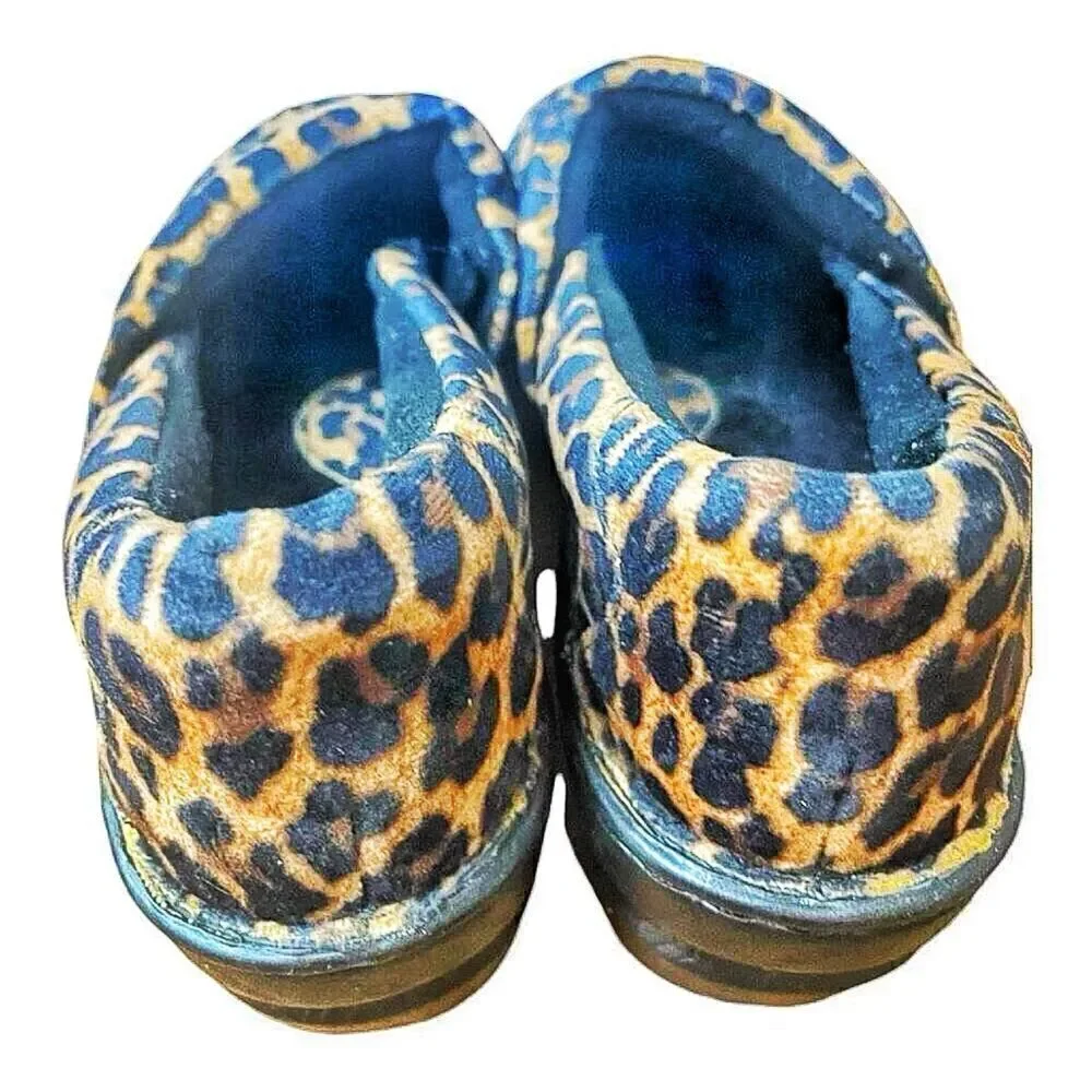 BOC Born Cheetah Leopard Leather Comfort Work Nurses Clogs Size 7.5